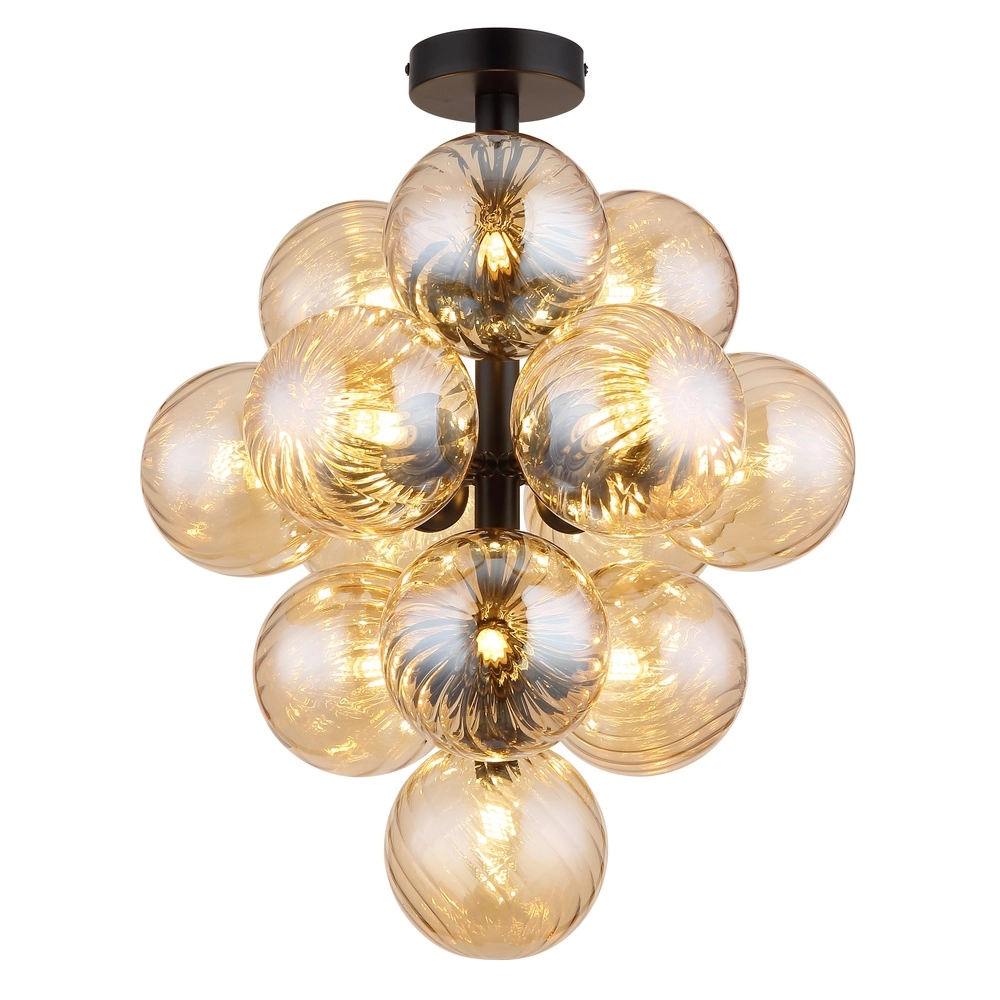 Zwarte plafondlamp Conor met amber glas