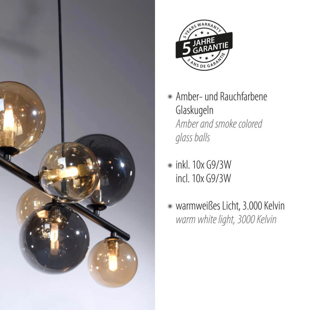 Zwarte hanglamp Popsicle design 10-lichts Paul Neuhaus 4012248375495