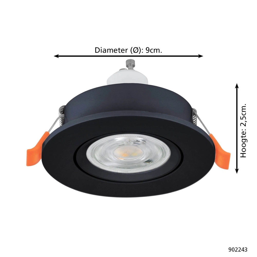 Inbouwspot Barranco zwart Ø 9cm - 4,5W - 3000K Eglo 9008606359226