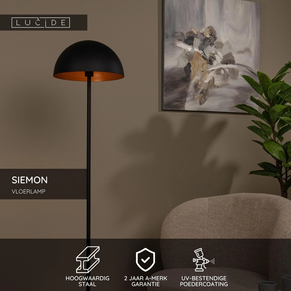 Design vloerlamp Siemon zwart Lucide 5411212451668