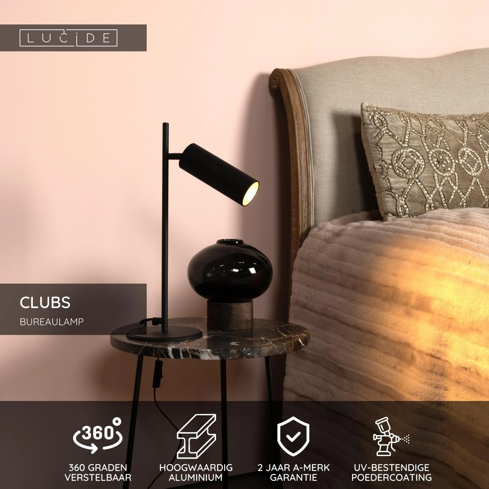 Bureaulamp Clubs zwart Lucide 5411212093424