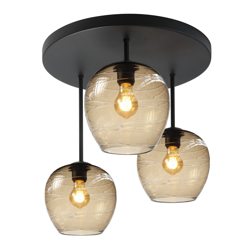 Plafondlamp Fantasy 3-lichts zwart met goud glas
