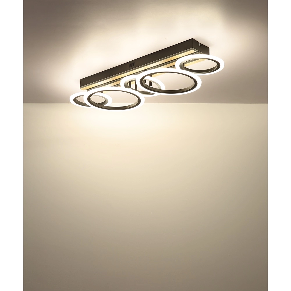 Plafondlamp Blevins zwart met hout 5 ringen Globo 9007371578160