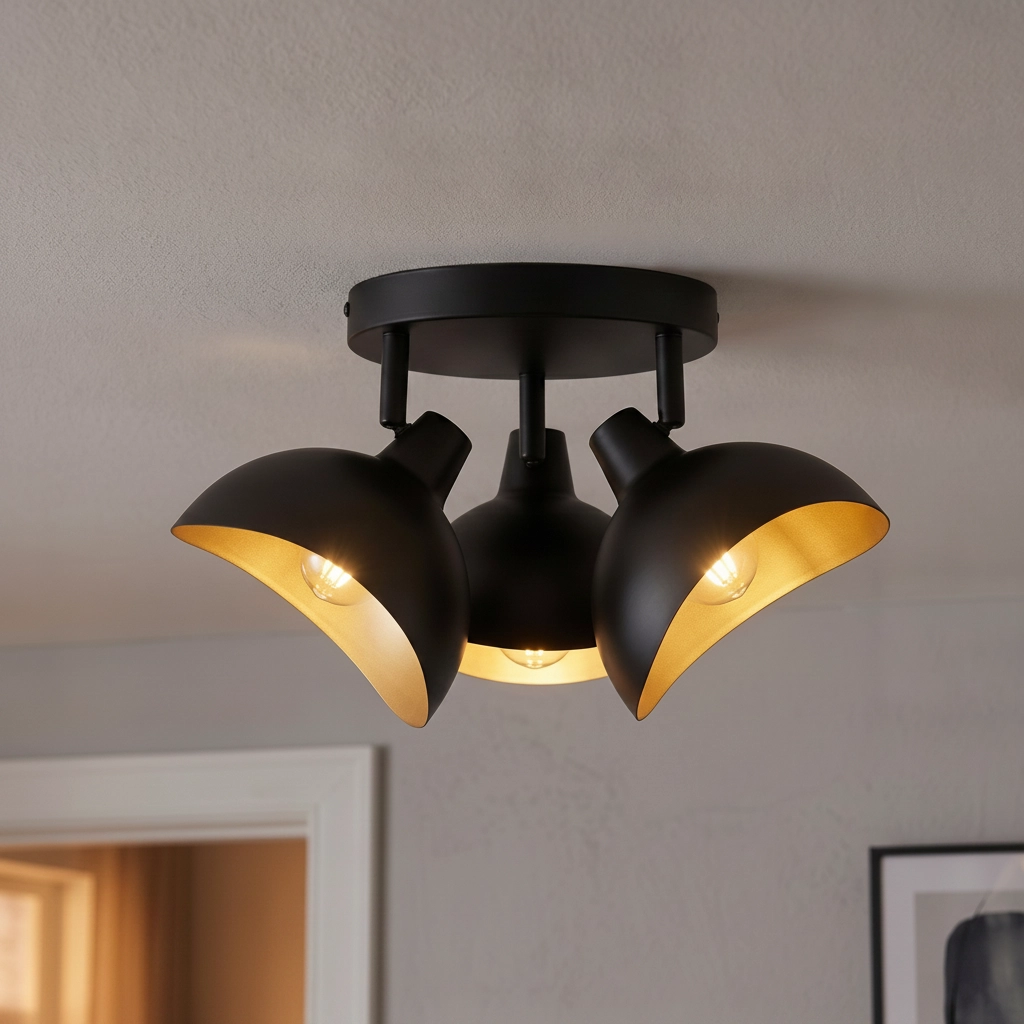 Plafondlamp Geti S zwart met gouden binnenkant