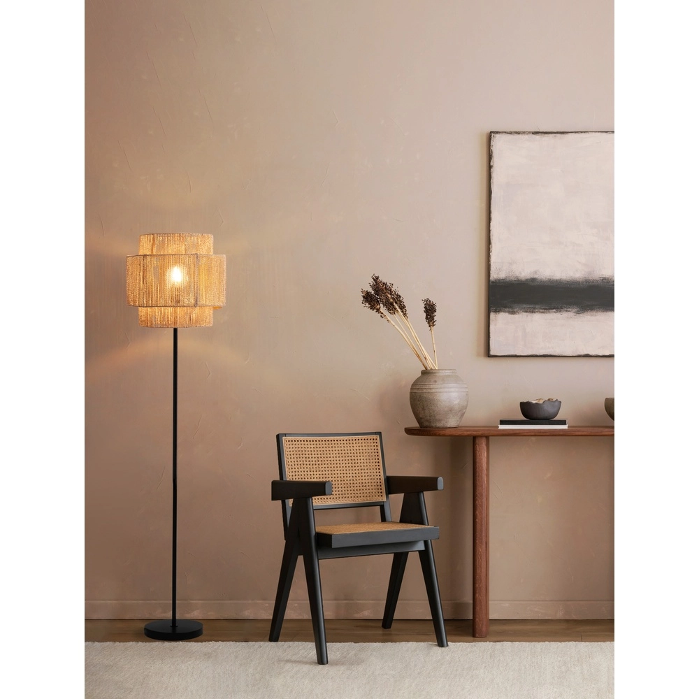 Vloerlamp Lito zwart en rotan Vloerlamp Lito zwart en rotan