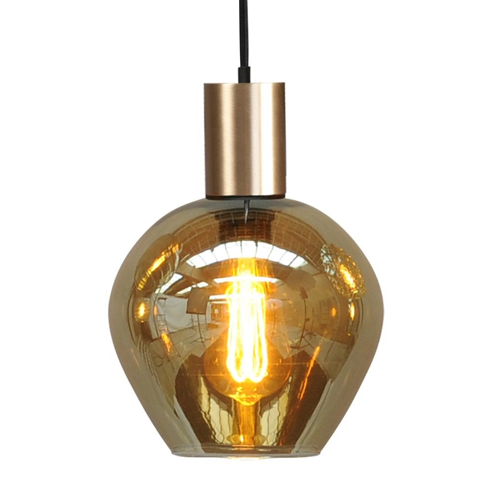 Zwarte pendel hanglamp Bounty goud met rond glas Masterlight 8718121248417