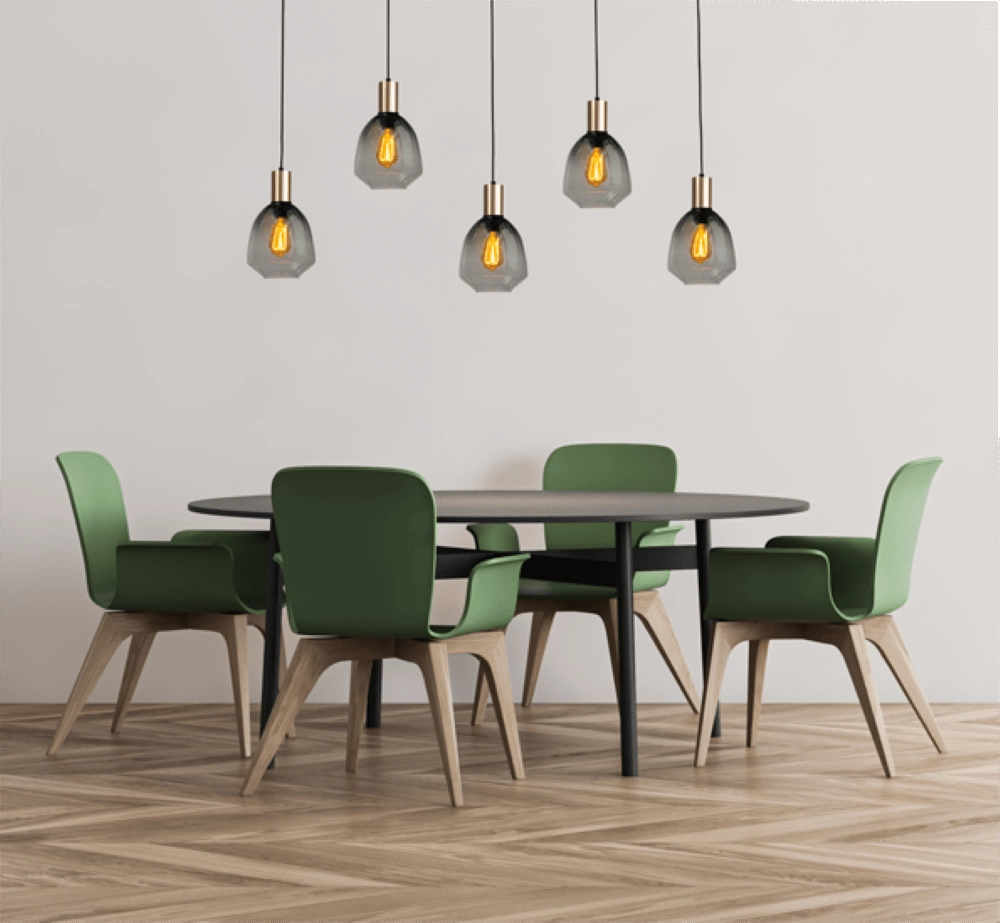 5-lichts hanglamp - goud - Porto met Nicolette green glazen Masterlight 8718121270357
