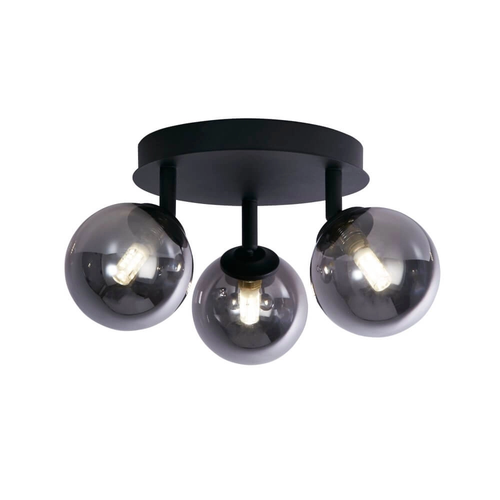 3-lichts plafondlamp Crosby zwart met smoke glas Searchlight 5053423242002