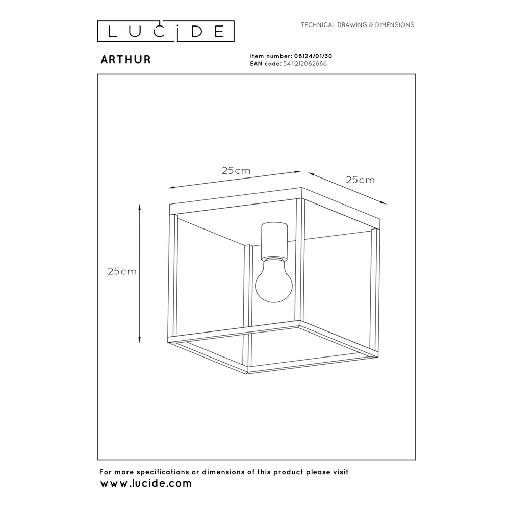 Plafondlamp Arthur zwart Lucide 5411212082886