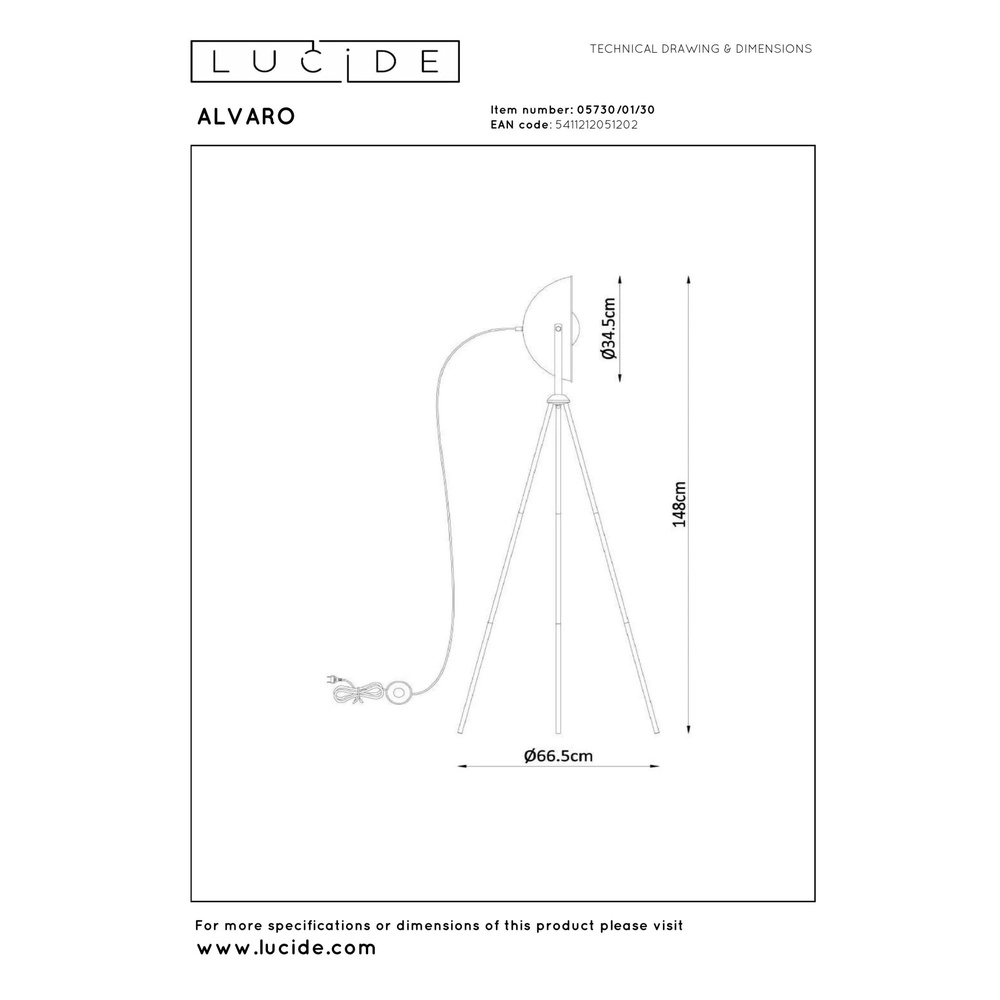 Industriële vloerlamp Alvaro zwart Lucide 5411212051202