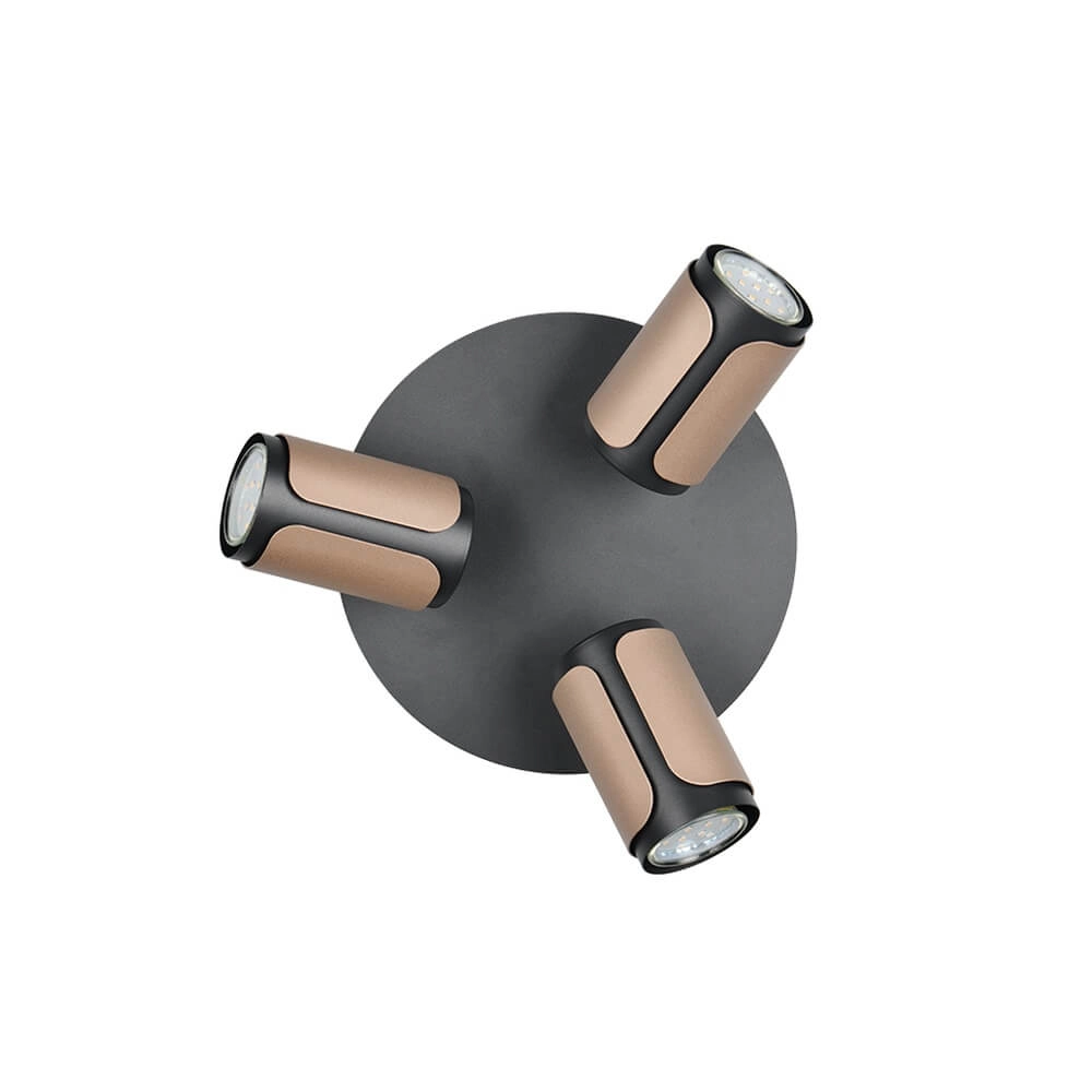 3-lichts opbouwspot Gillan zwart met bruin Trio 4017807640441