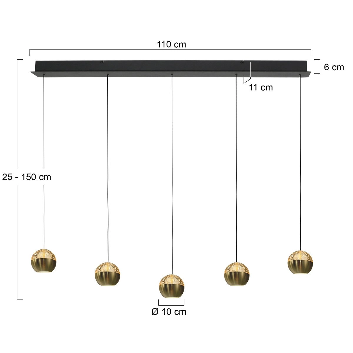 5-licht eettafel hanglamp Belluno led - messing goud met glas Steinhauer 8712746183894