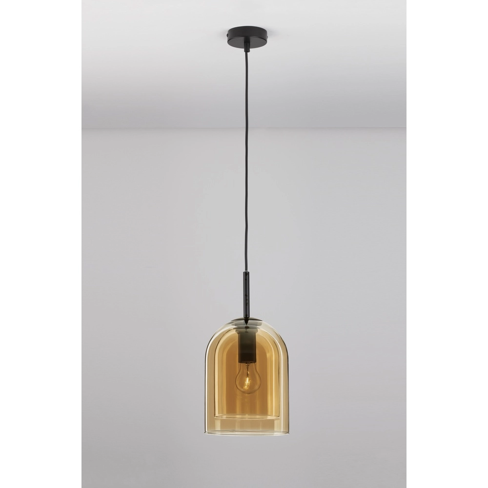 Hanglamp Velor enkel zwart met amber glas