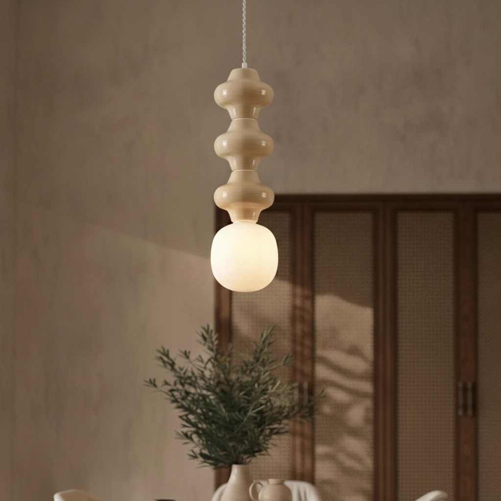 Hanglamp Clio L geel keramiek met wit glas