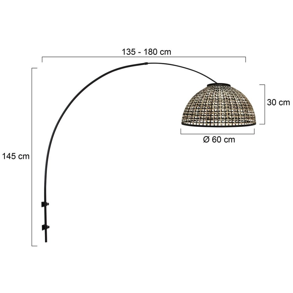 Zwarte wandlamp Nox Light met bamboe kap Ø60cm Steinhauer 8712746182019