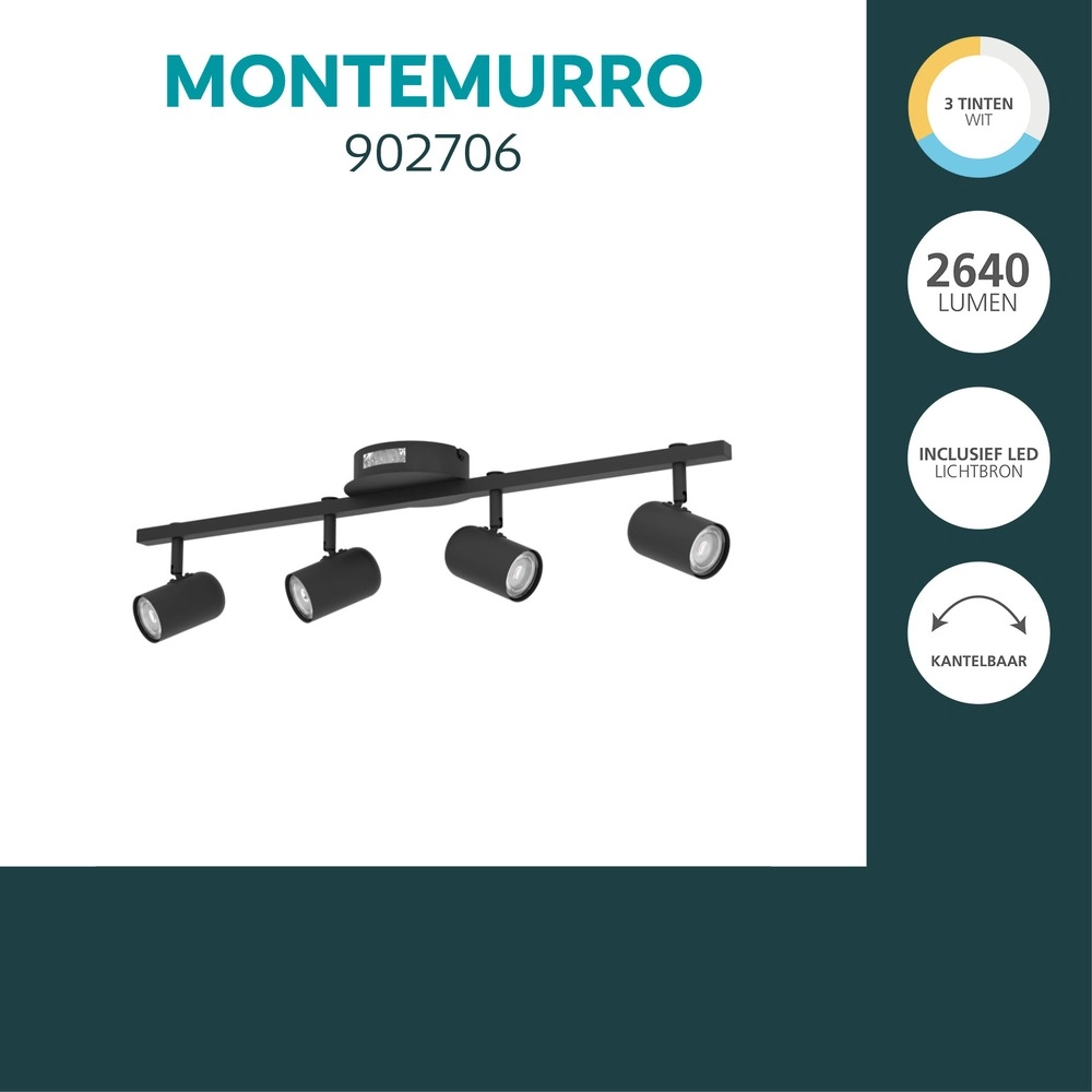 Opbouwspot Montemurro 4-lichts zwart Eglo 9008606392223