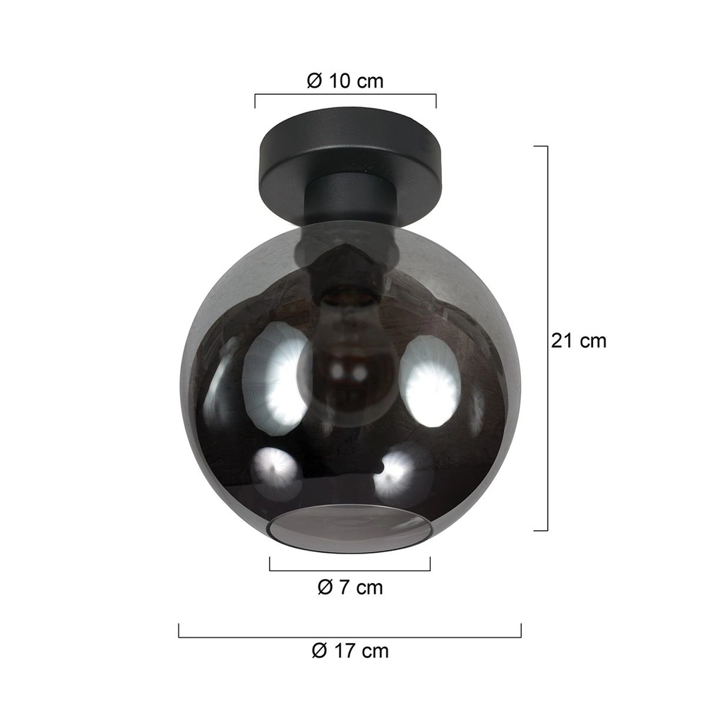 Plafondlamp Bloeba bol smoke glas Ø 15cm Steinhauer 8712746181081