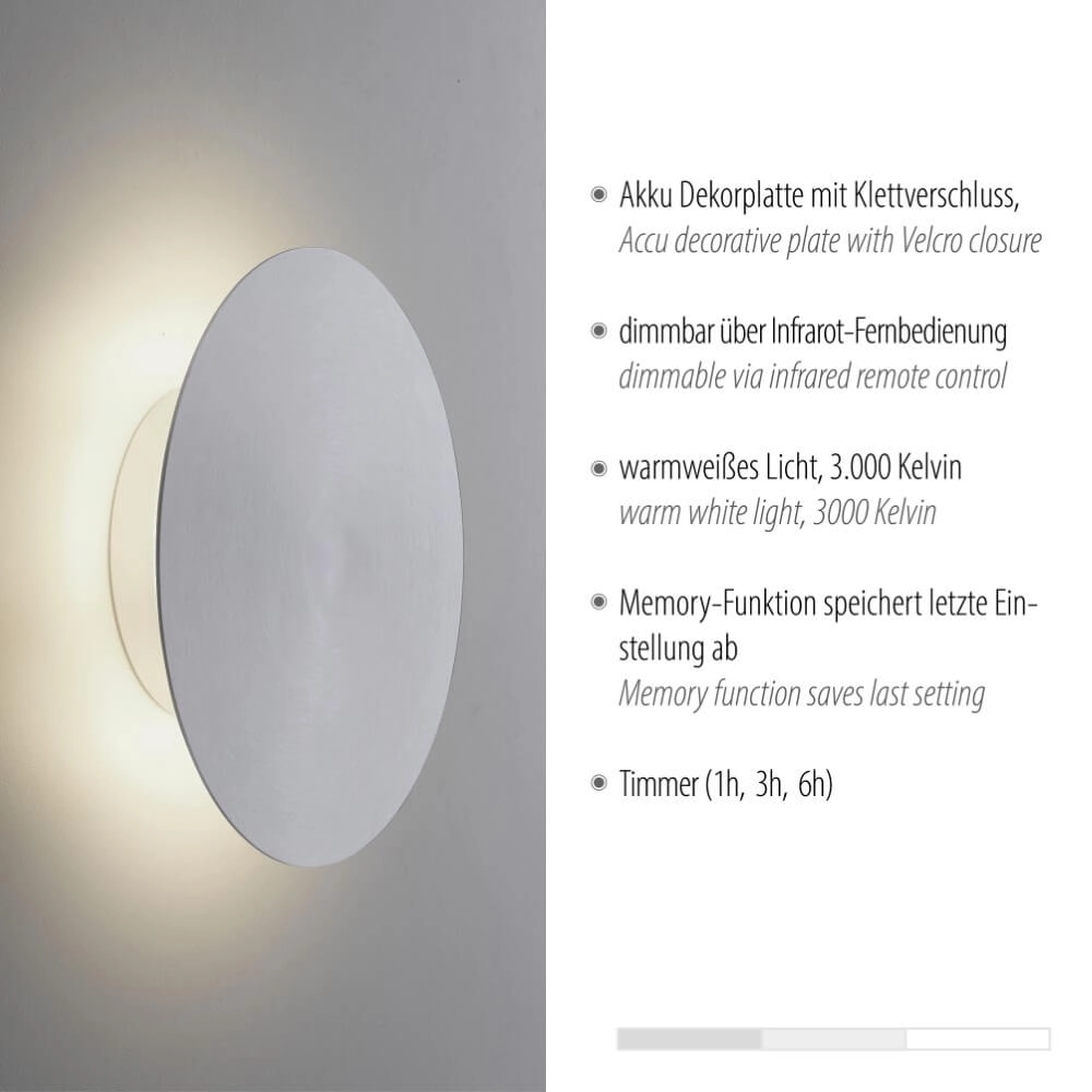 Design wandlamp Akku Puntua Ø 18cm aluminium Paul Neuhaus 4012248372500