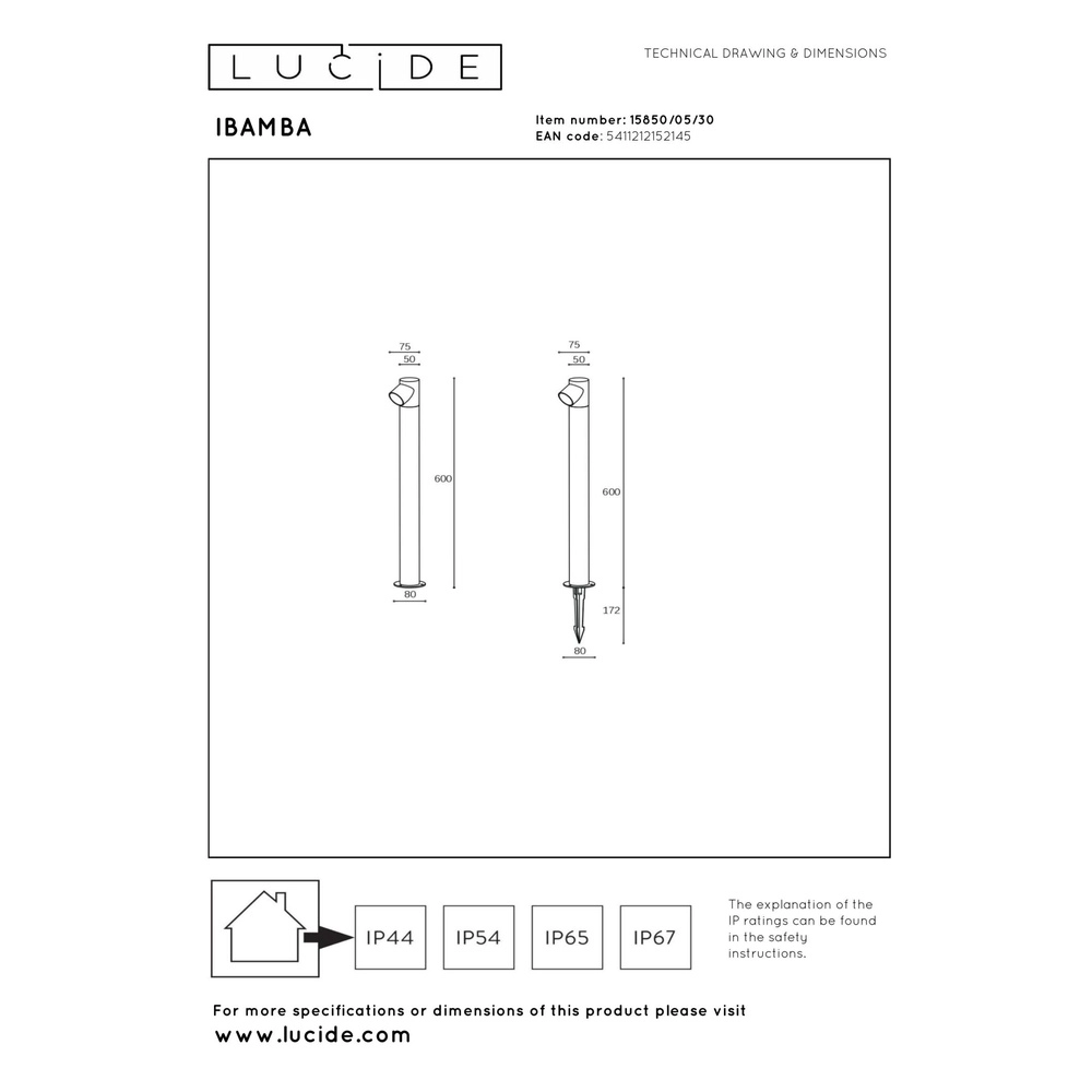 Padverlichting Ibamba enkel zwart Lucide 5411212152145