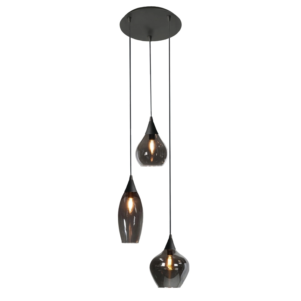 Hanglamp Cambio zwart 3-lichts smoke glas