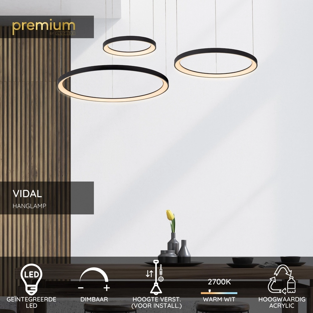 Zwarte hanglamp Vidal design Premium by Lucide 5411212460950