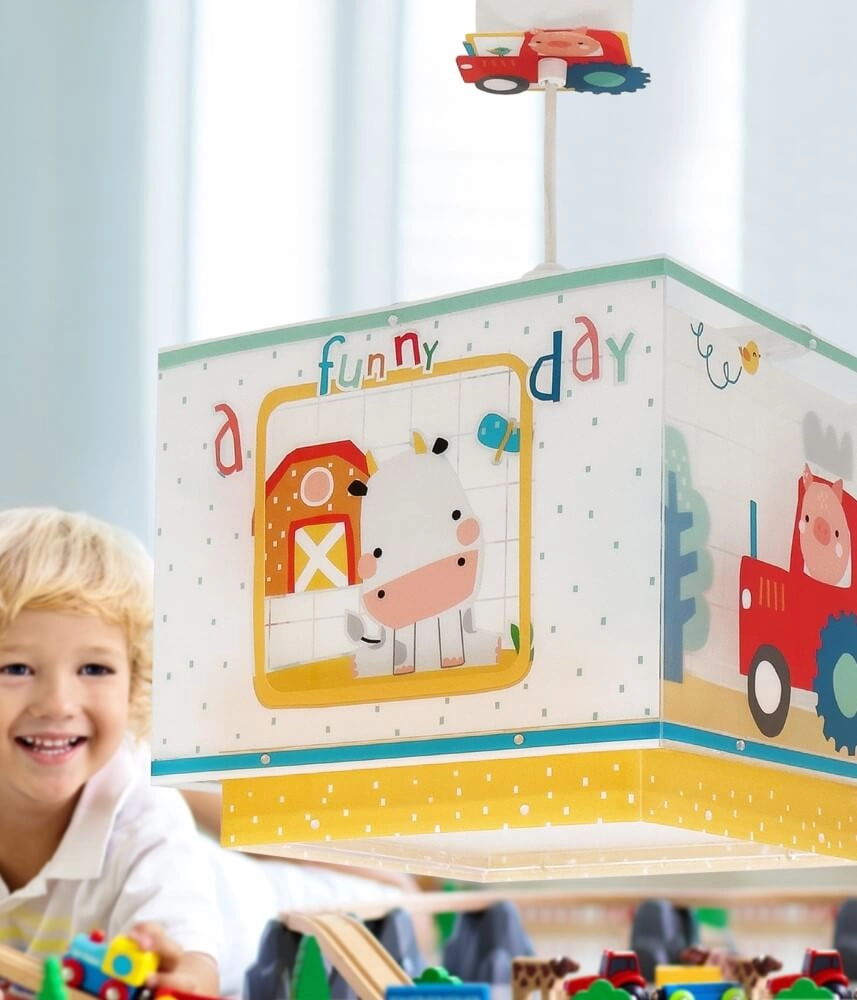 Kinderkamer hanglamp My Farm geel met wit Dalber 8420406634029