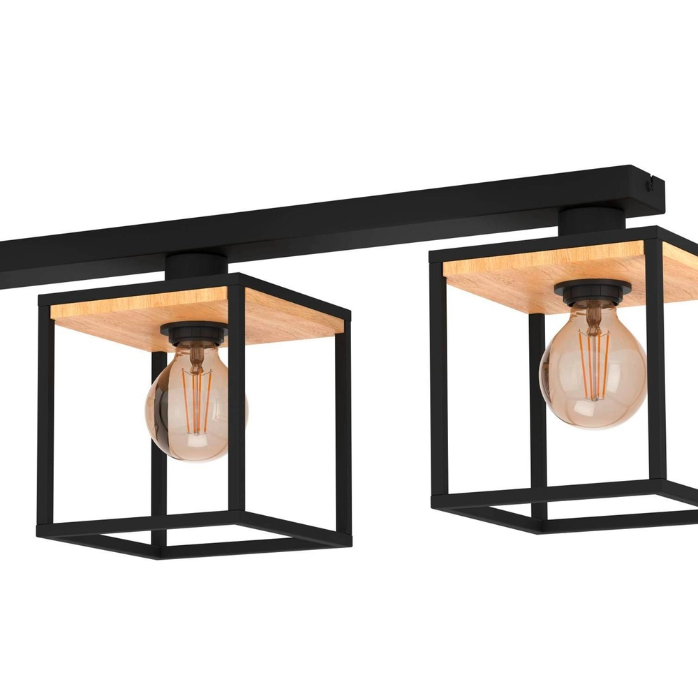 3-lichts plafondlamp Libertad zwart met hout Eglo 9002759998561