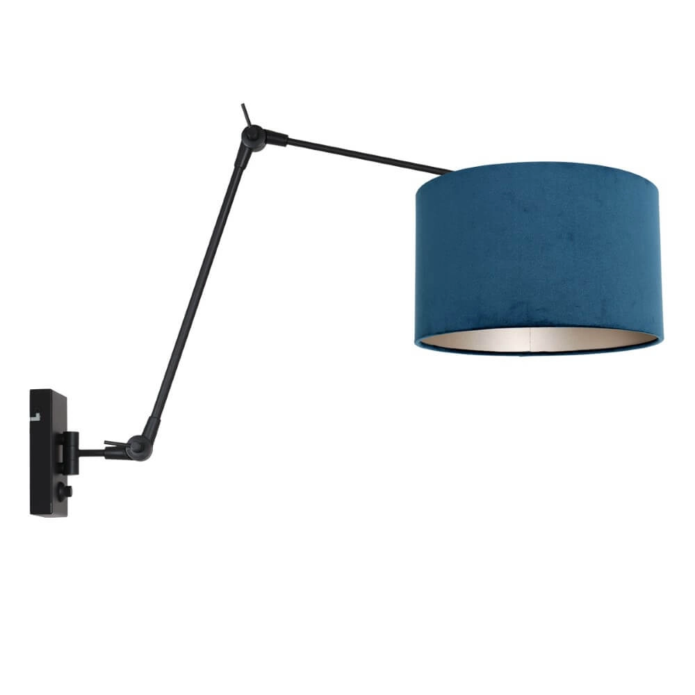 Zwarte wand leeslamp Prestige Chic met blauw velvet