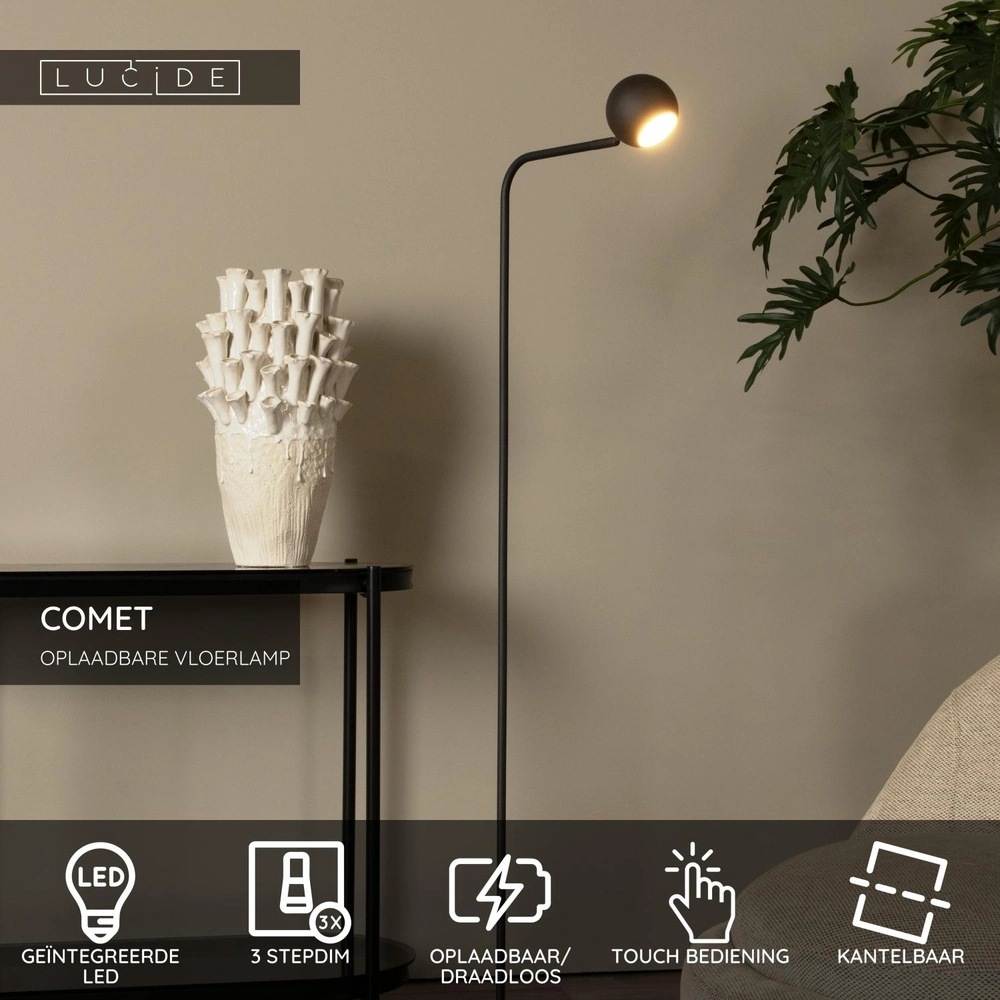 Oplaadbare leeslamp Comet zwart Lucide 5411212361301