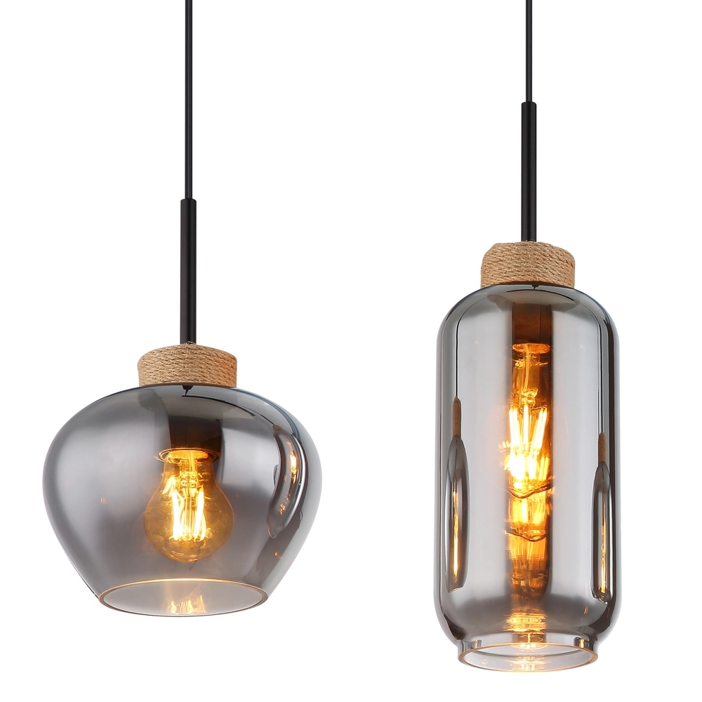 Design hanglamp Matt 4-lichts zwart met smoke glas Globo 9007371438518