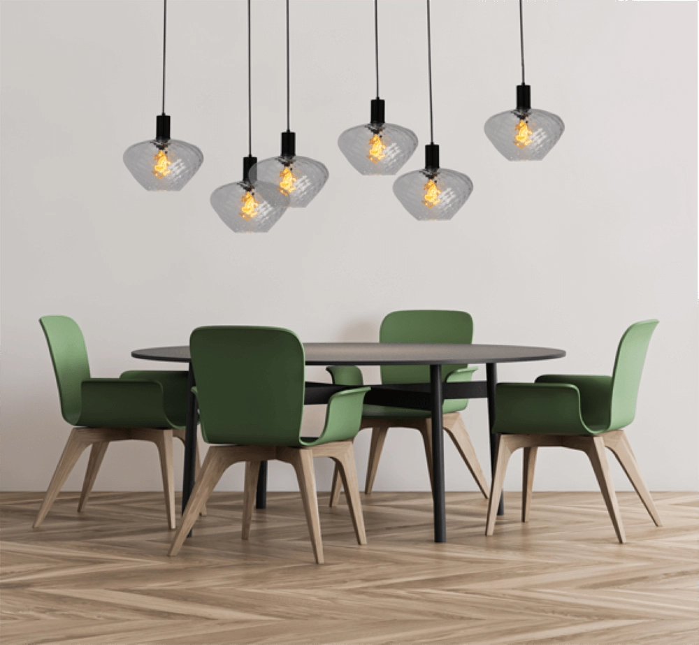 6-lichts hanglamp - zwart - Porto met Blossom clear glazen Masterlight 8718121270517