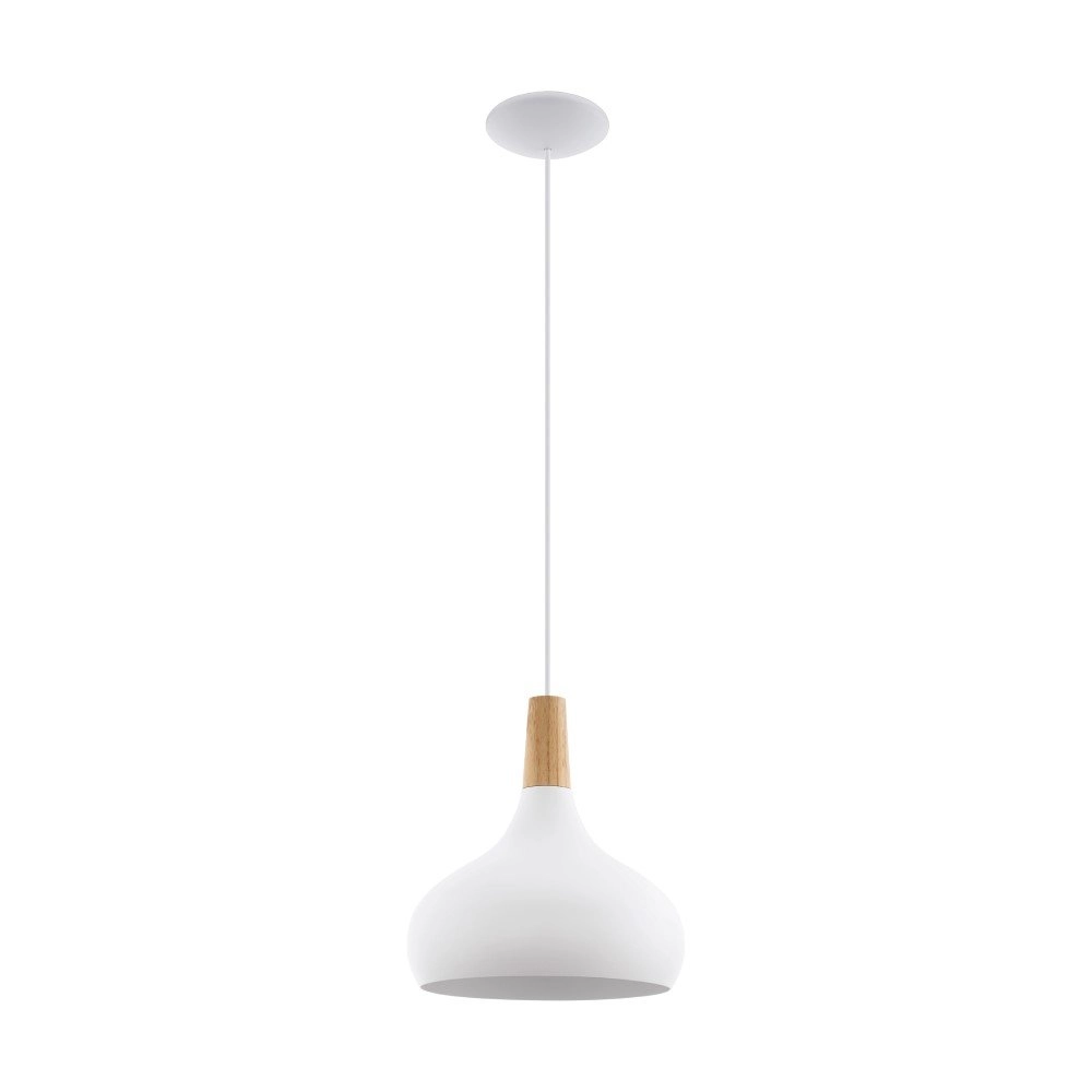Moderne hanglamp Sabinar 28cm wit met houtbruin Eglo 9008606299980