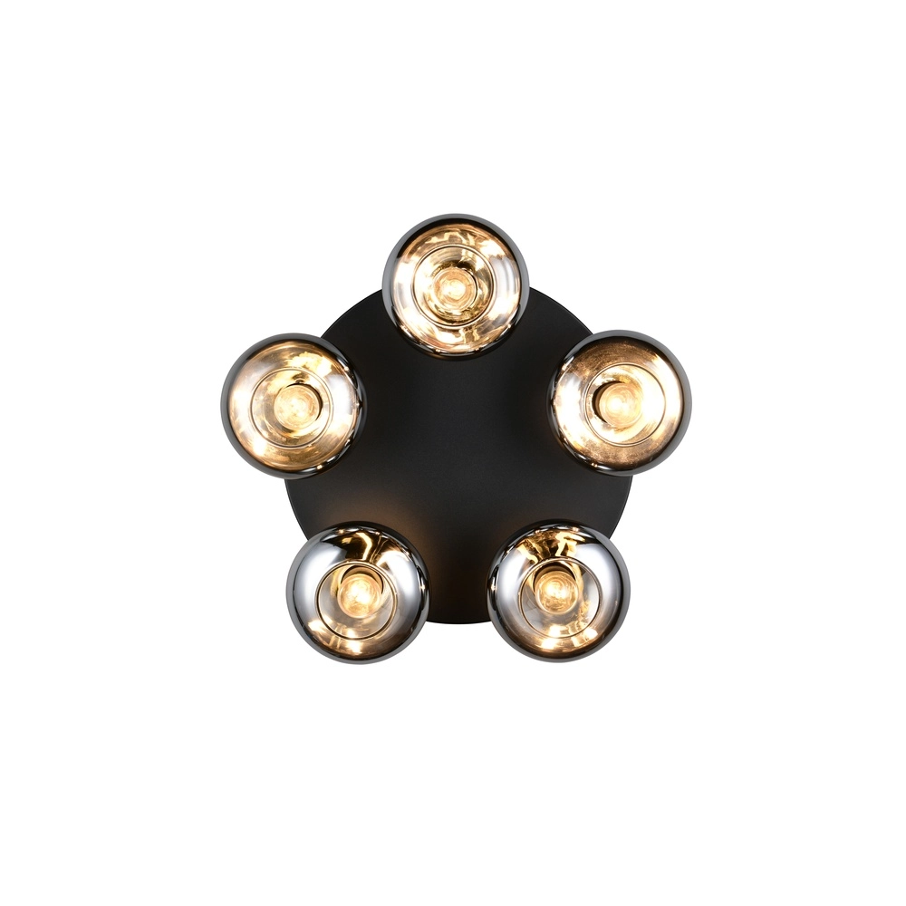 Plafondlamp Divina 5-lichts zwart met smoke glas Trio 4017807667462