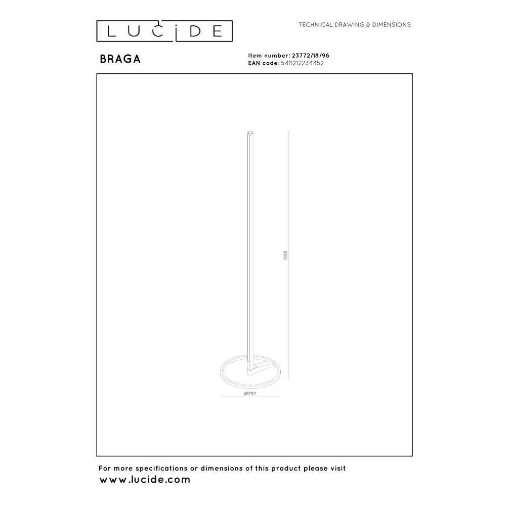 155cm led vloerlamp Braga champagne Premium by Lucide 5411212234452