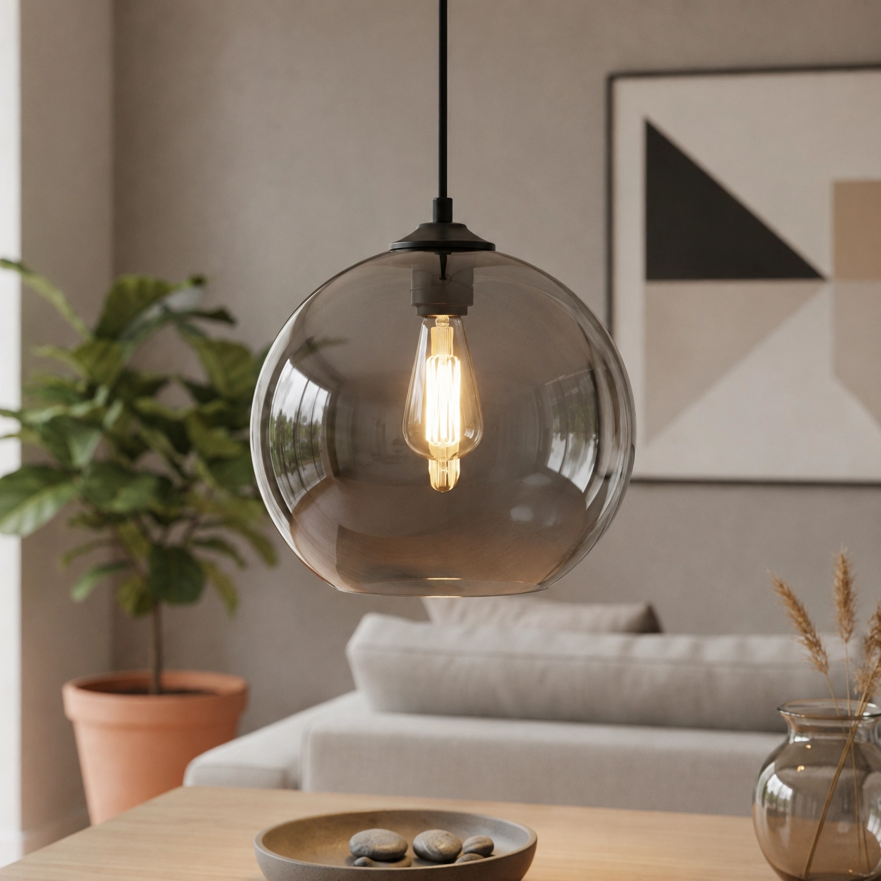 Hanglamp Marino grijs glas Ø30 cm