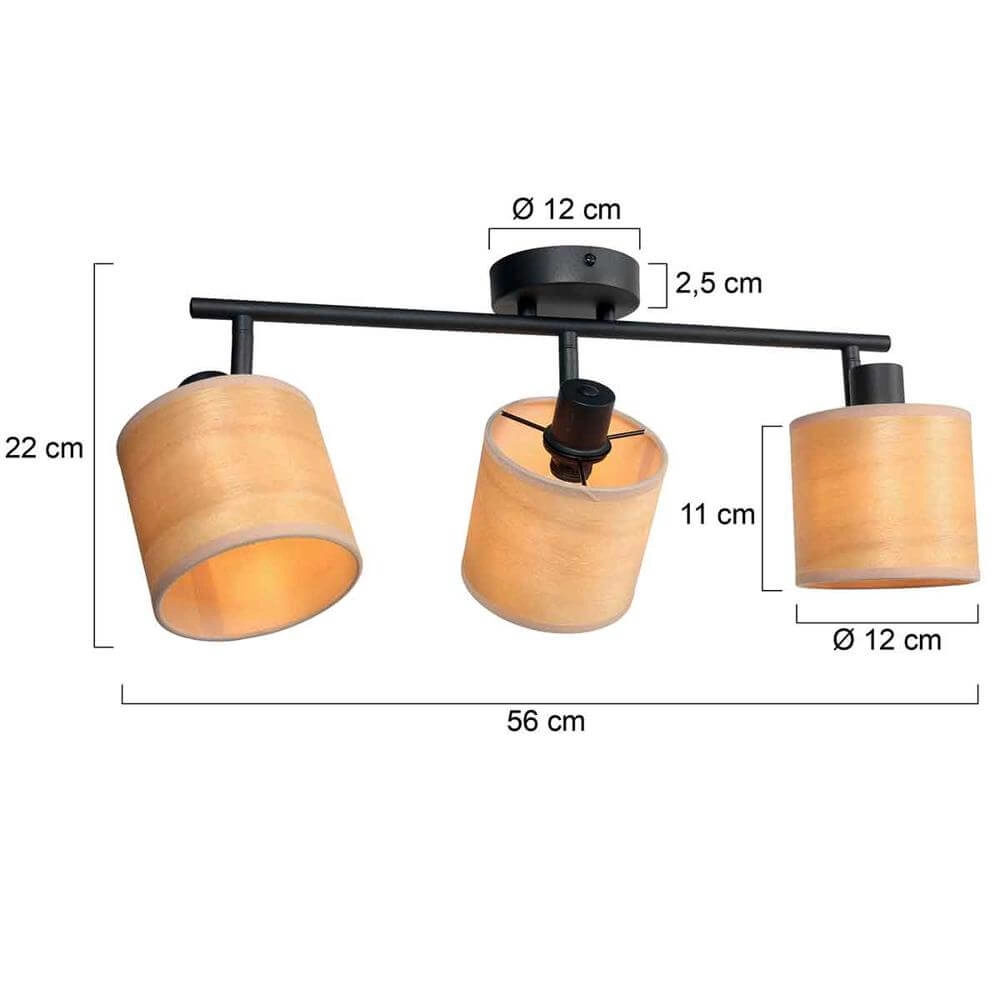 Plafondlamp Bambus zwart met bamboe 3-lichts Steinhauer 8712746171426