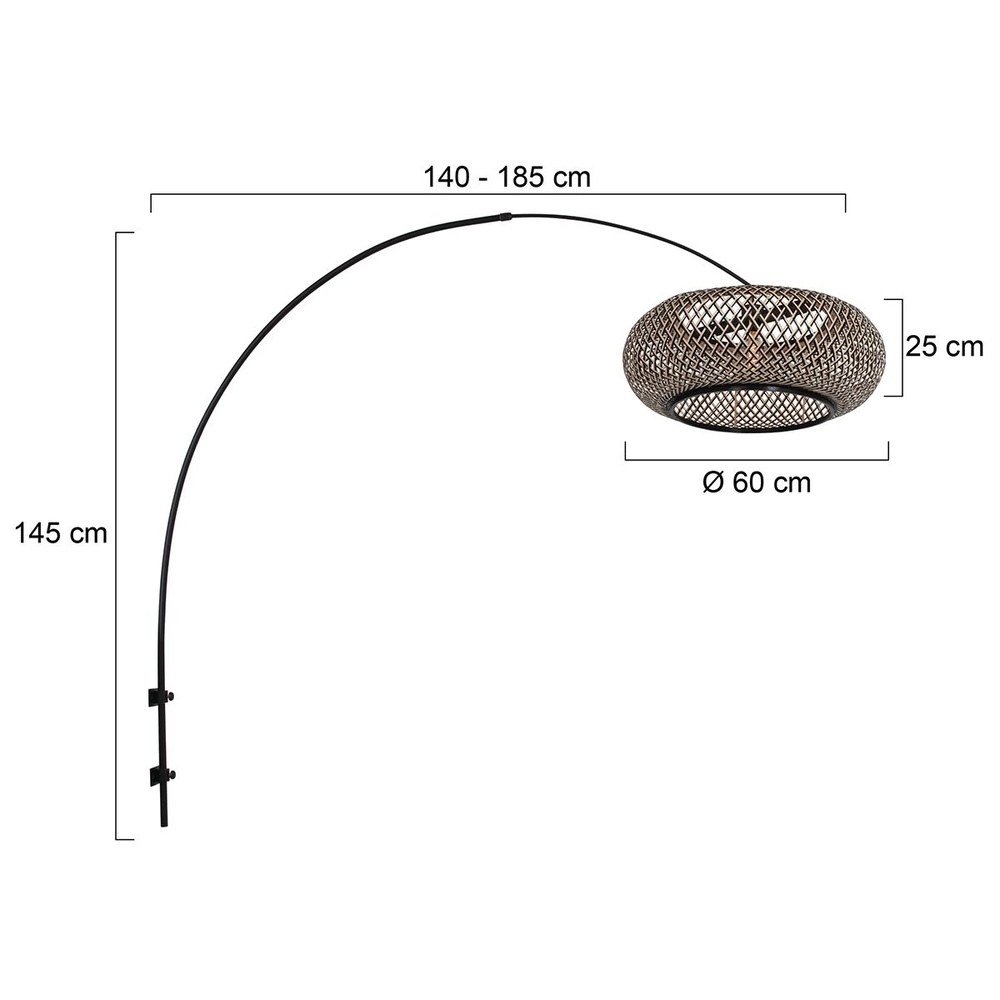 Wandlamp boog Sparkled Light zwart en rotan kap Steinhauer 8712746181999