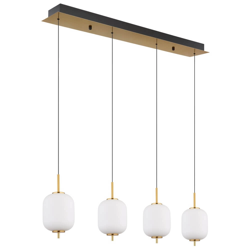 Gouden hanglamp Ewald 4-lichts wit glas Globo 9007371449583