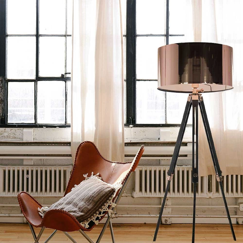 Tripod vloerlamp Jewel 150cm zwart met roodkoper Artdelight 8719831733040