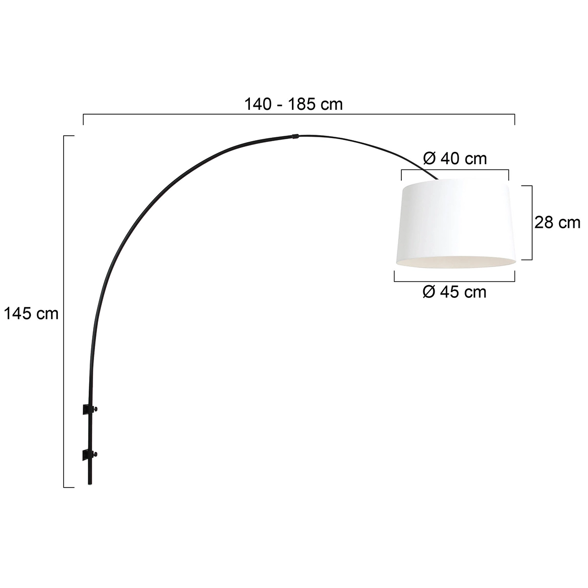 Zwarte wand booglamp Sparkled met witte lampenkap Steinhauer 8712746146622