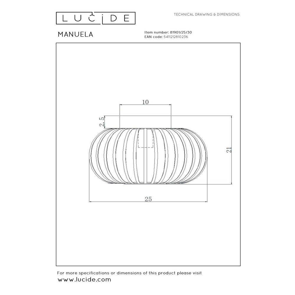 Plafondlamp Manuela Ø 25cm zwart Lucide 5411212810236
