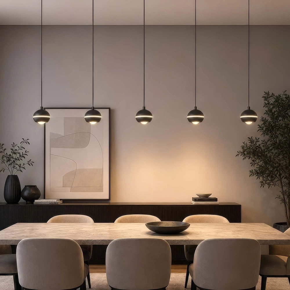 Design hanglamp Meteor 5-lichts recht zwart nikkel Searchlight 5,05342E+12