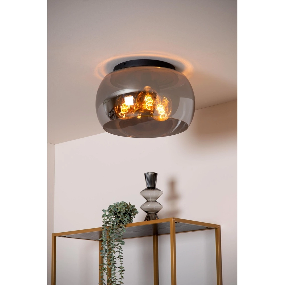 Plafondlamp Olivia Ø 40cm zwart met smoke glas Lucide 5411212452085