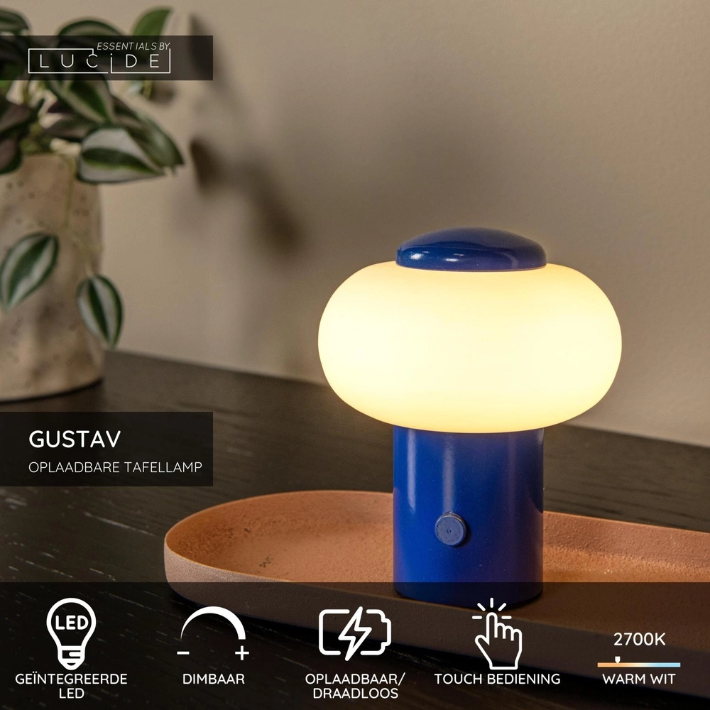 Oplaadbare tafellamp Gustav blauw Lucide 5411212442062