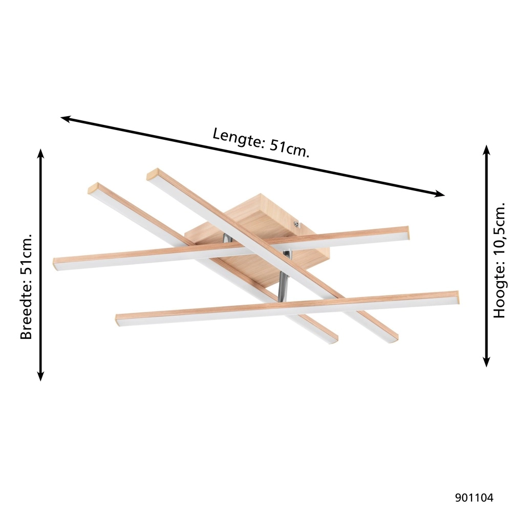 Houtlook led plafondlamp Lasana 4 51x51cm Eglo 9008606310302