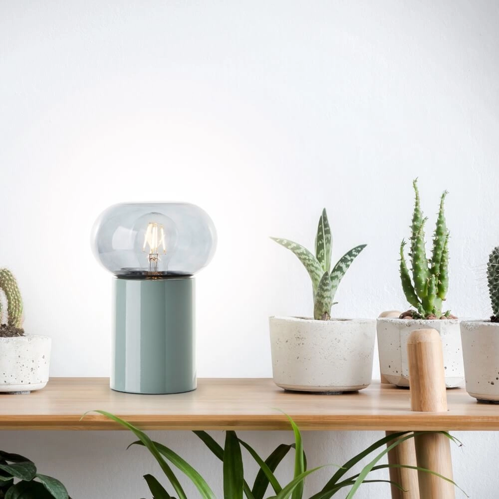 Groene tafellamp Knut met smoke glas Brilliant 4004353430152