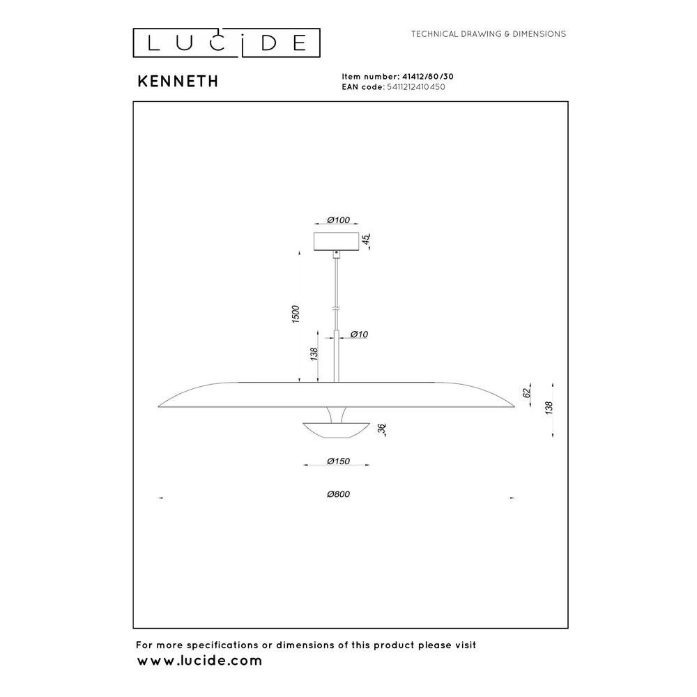 Design hanglamp Kenneth zwart Ø 80cm Premium by Lucide 5411212410450
