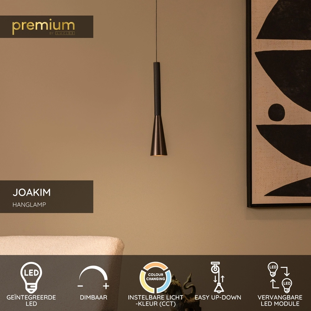 Design hanglamp Joakim 1-lichts koffie bruin Premium by Lucide 5411212242112