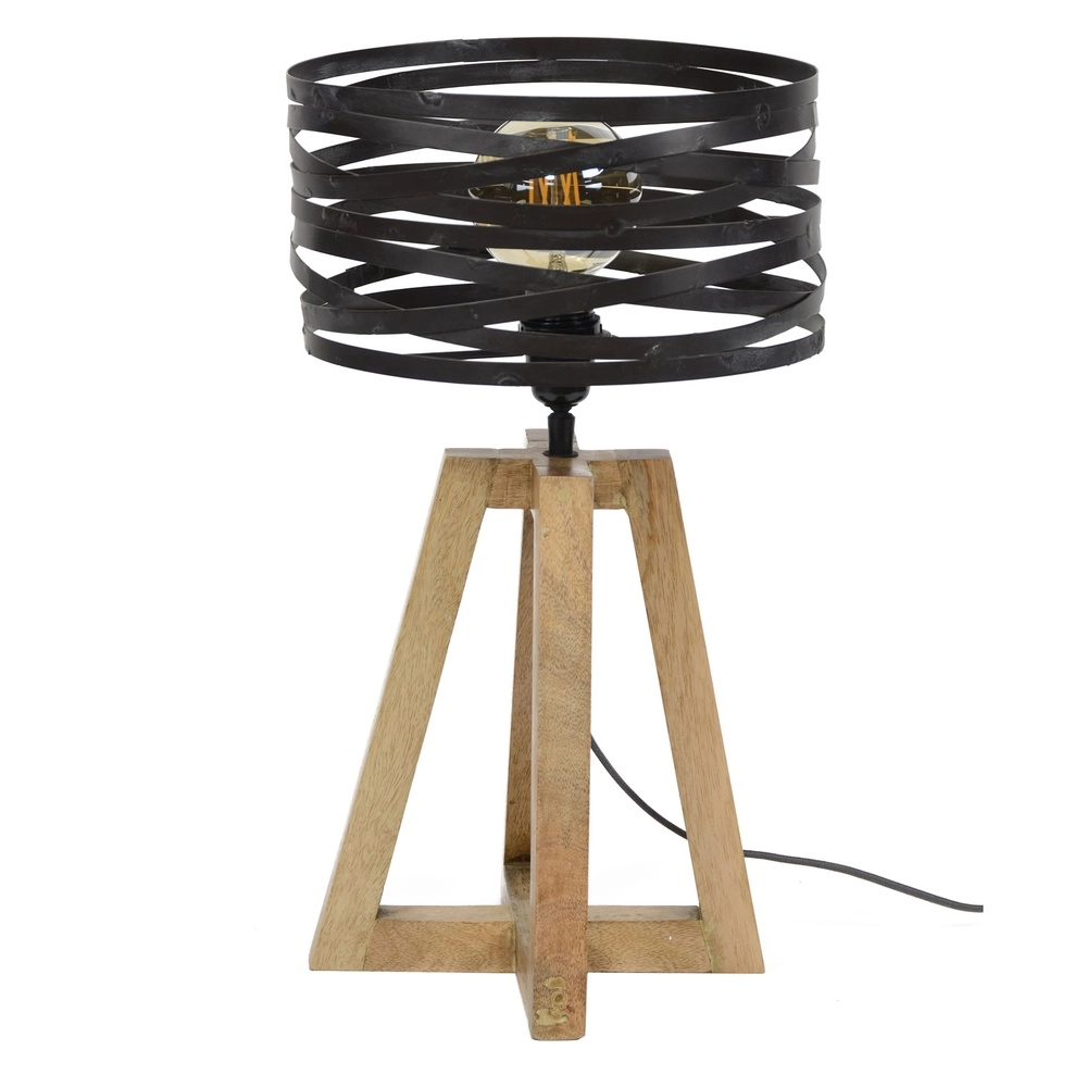 Industriële tafellamp Twist Ø 29cm - hout met grijs Lyora 8716803511804
