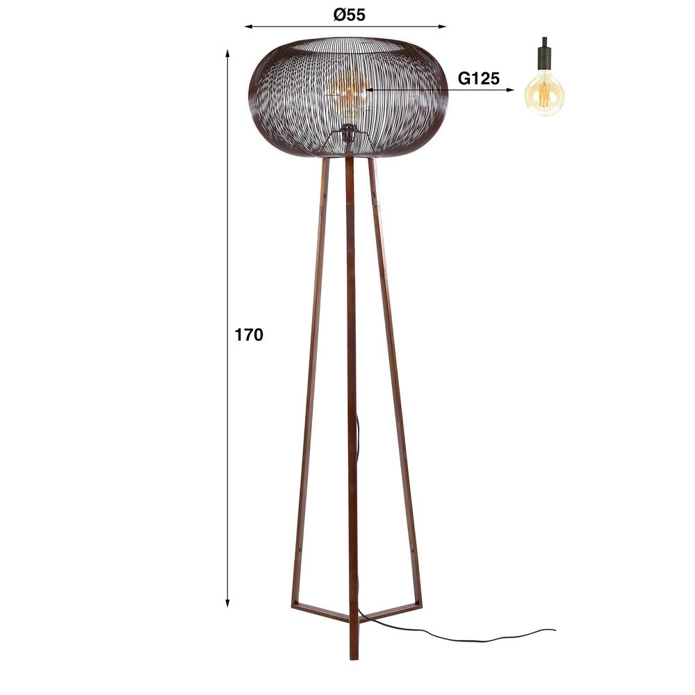 Draadlamp vloerlamp Copper Ø 55cm - 1x E27 Lyora 8716803513273